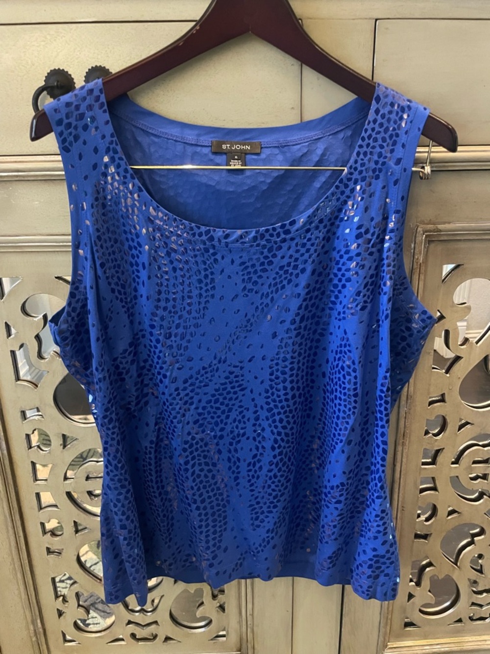 St. John Cobalt Blue Sleeveless Embellished Tank